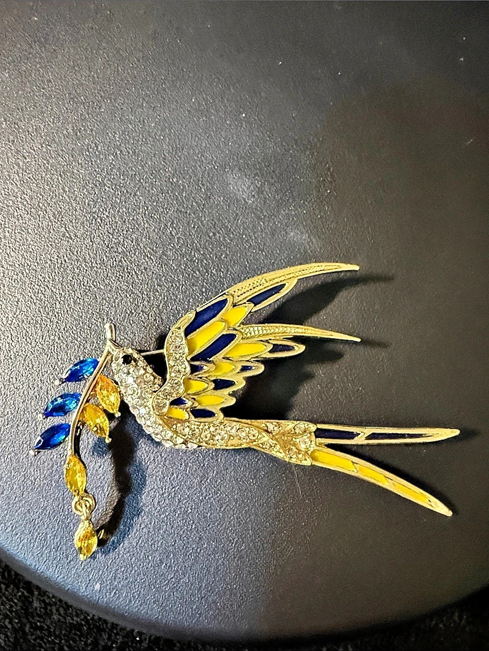 Bird Brooch in Gold & Blue